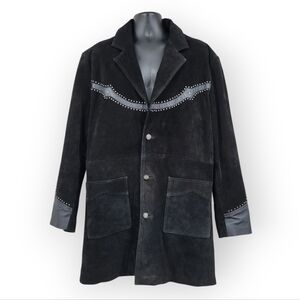 3B West Men's Black Suede and Leather Jacket with Studded Details Western